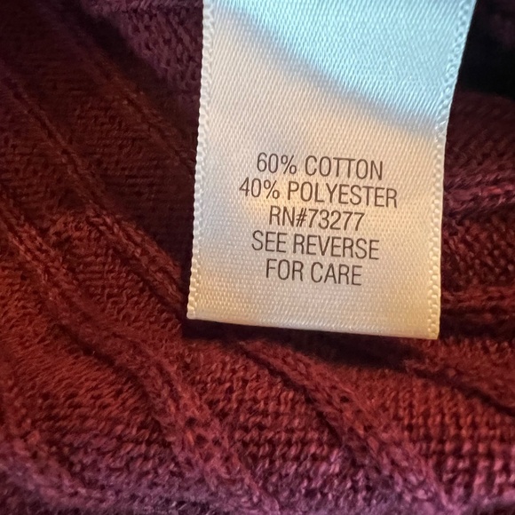 Croft & Barrow Cable Knit Wine V-neck Pullover Sweater Long Sleeve, Size Large - Picture 12 of 12